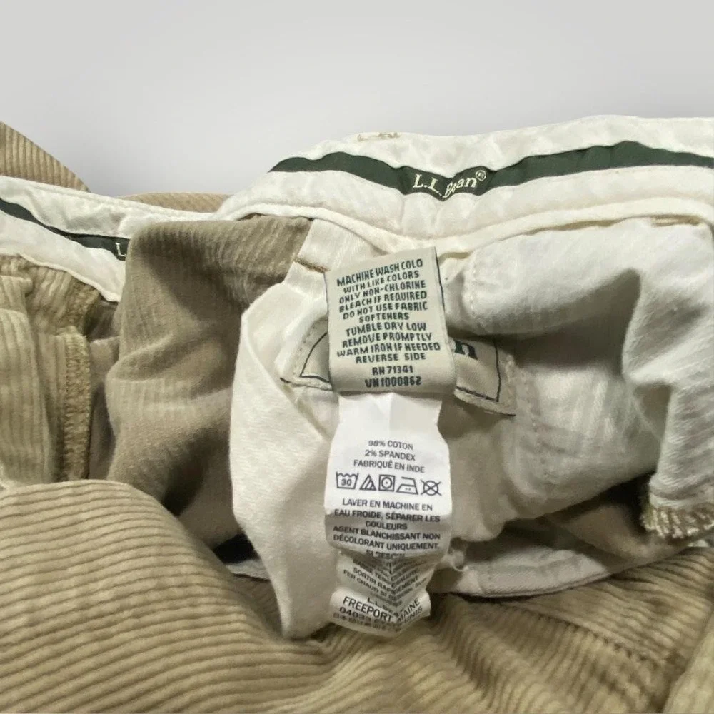 L.L.Bean Corduroy Pants Mens 36x29 Khaki Beige Classic Fit Stretch Zip Fly Chino
